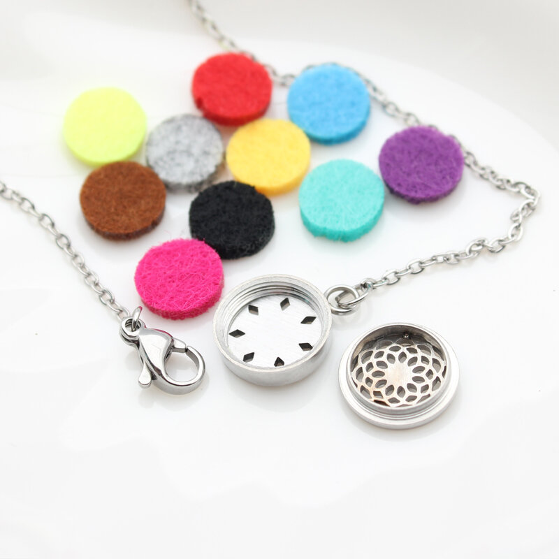 15mm Face Clip Diffuser Locket With Chain Aroma Essential Oil Perfume Stainless Steel Magnetic Buckle DIY Jewelry Women Gift