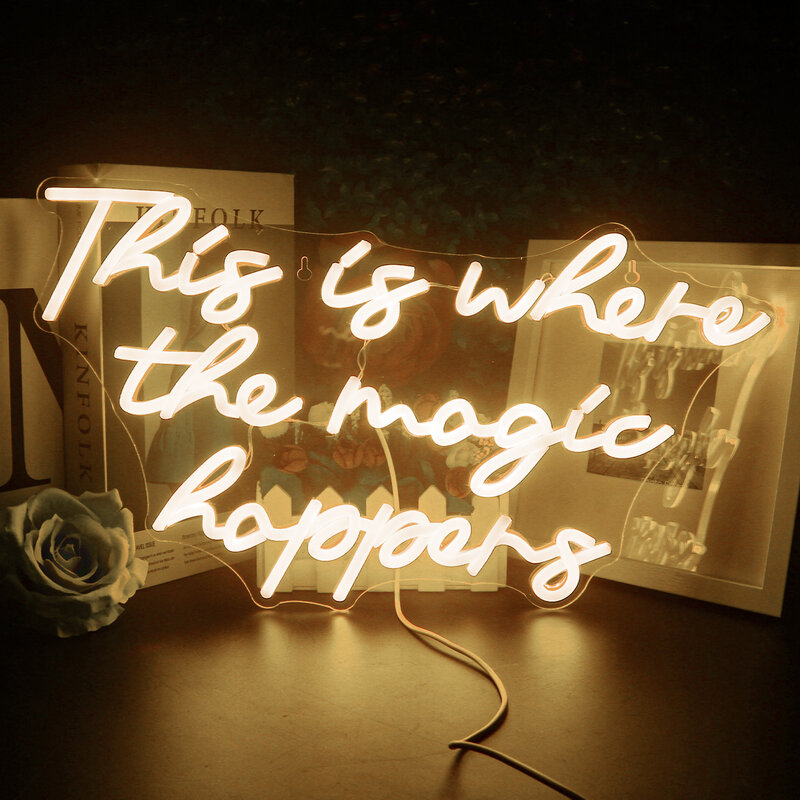 This Is Where The Magic Happens Neon Sign LED Lights Letter Logo Room Decoration For Wedding Home Bars Birthday Party Wall Lamp