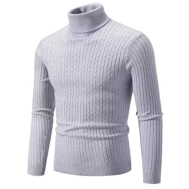 New Men's Twist High Neck Pullover Knit Sweater Fashion Casual Solid Color Men's Simple Versatile Warm Sweater