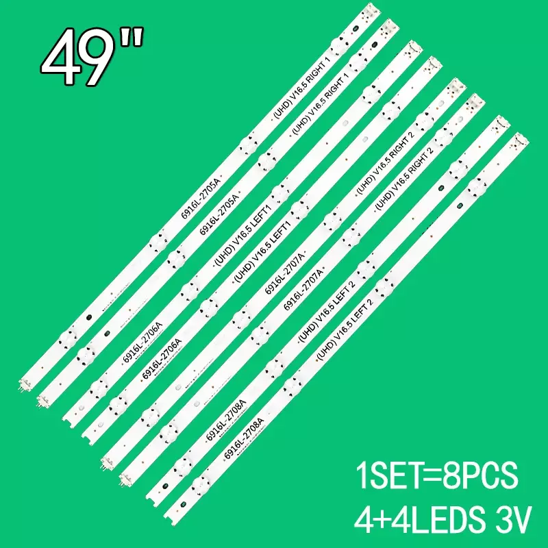 8-częściowy/zestaw 49 cali listwa oświetleniowa LED dla LG 49UH603V 49UH620V LC490DGE 6916L-2705A 6916L-2706A 6916 l2707a 6916L-2708A 487mm