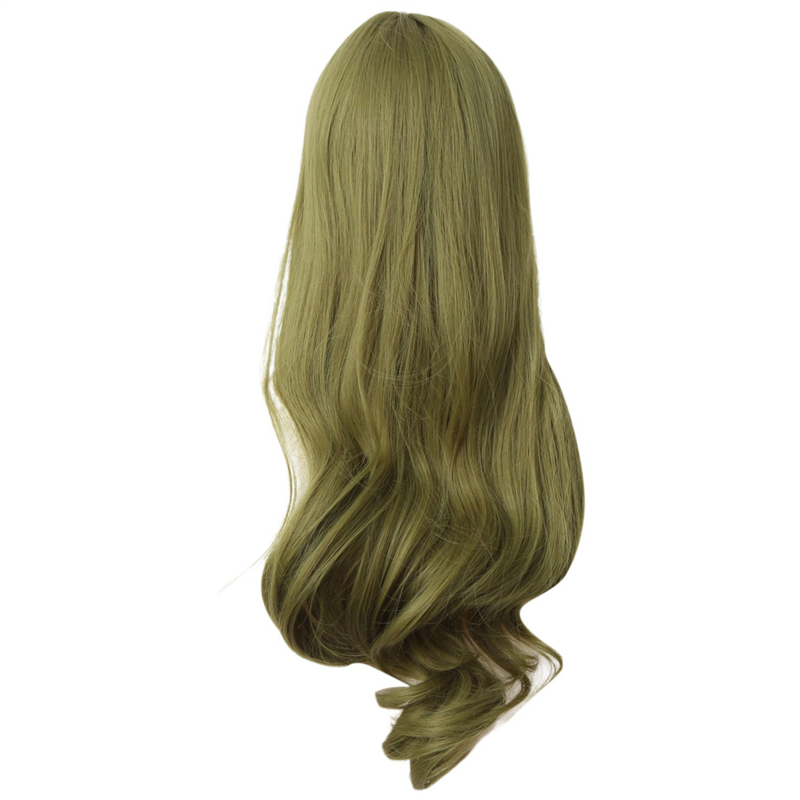 Wig sintetis poni panjang ikal panjang bergelombang besar hijau Mint Wig panjang realistis untuk topeng Cosplay Natal Halloween