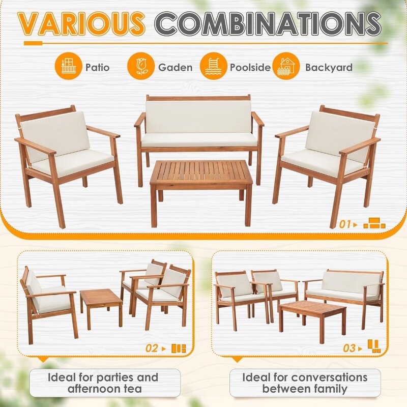Piece Bistro Patio Furniture Outdoor Chat Chair Set with Water Resistant Cushions and Coffee Table for Beach Backyard Garden,