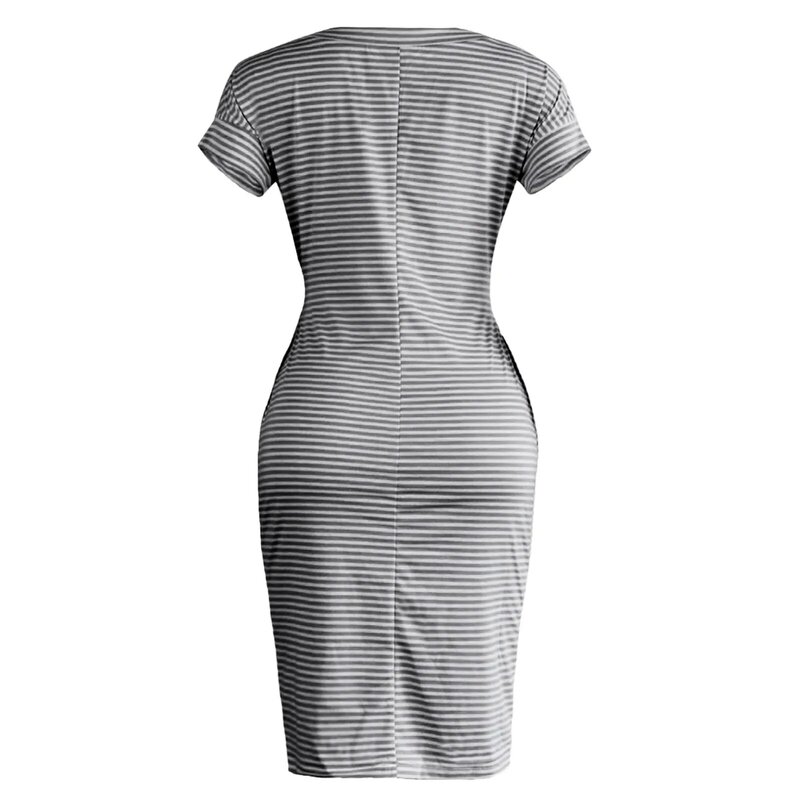 Женское платье-футболка с коротким рукавом, круглым вырезом и карманами