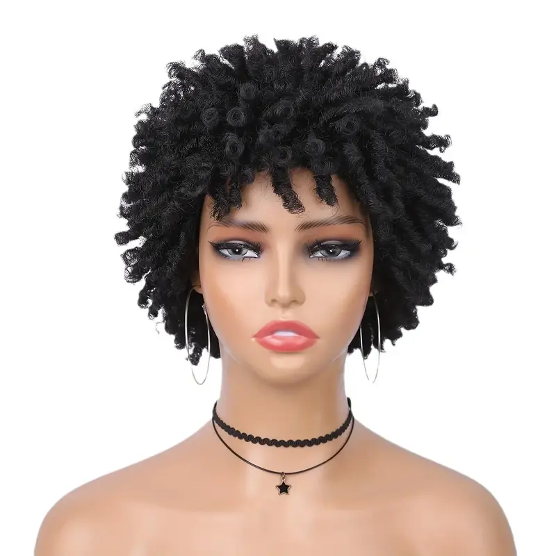 Short Dreadlock Wigs Ombre Burgundy Faux Locs Wig Afro Curly Twist Wig Kinky Curly Synthetic Dreadlock Wigs for Women