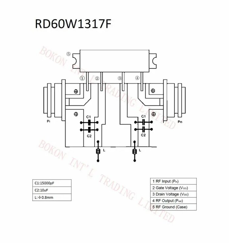 RD60W1317F 135-175MHz 30W / 60W 12.5V / 24V untuk RADIO Seluler Modul Amplifier RF MOSFET 135 Hingga 175Mhz Referensi Silang RA60H1317M