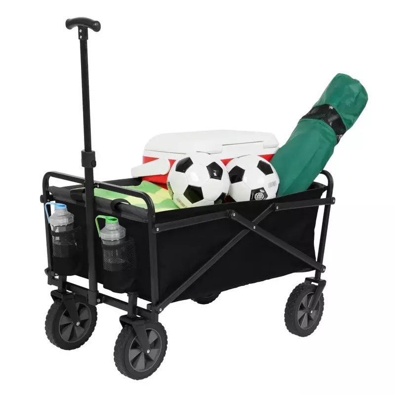 Lightweight Steel Frame Folding Utility Wagon Cart With Pockets BLACK Outdoor Freight Free Camping Equipment