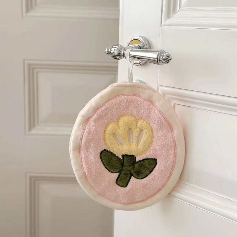 Handuk tangan Tulip Coral Velvet lucu, kain pembersih kamar mandi lembut menyerap air, handuk gantung untuk anak-anak