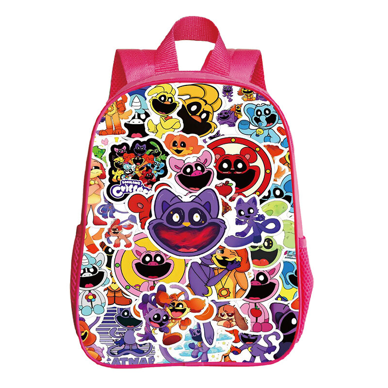 Bambini Pink Bookbag 3D Print smilling Critters Cartoon Kindergarten Backpack Toddler Cute Schoolbag Girls Softback Backpack Mochila