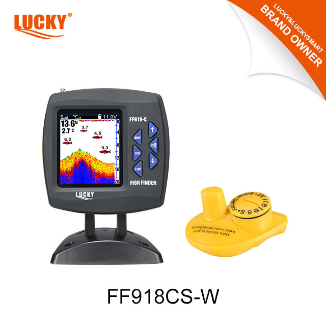 Lucky Bait Boat-Sonar de pesca, FF918CS-W de 3,5 pulgadas, pantalla de matriz de puntos de colores con Sensor inalámbrico tipo W