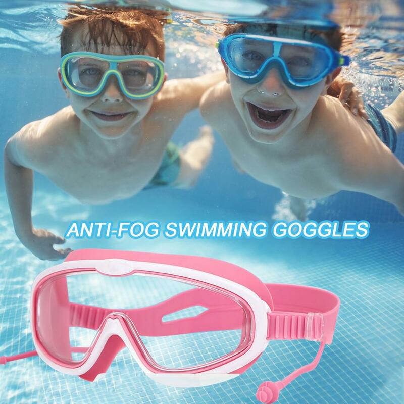 Juego de gafas de natación con tapones para los oídos, lentes de protección Uv de silicona para niños, gafas de buceo para edades