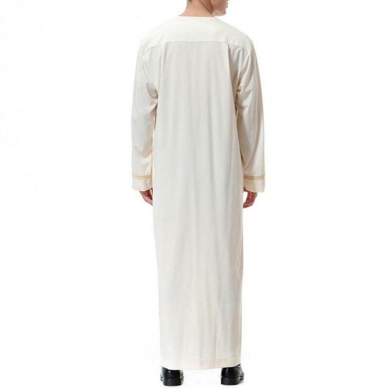 Maxi robe tradicional do Oriente Médio masculino com meio zíper, camisa casual de mangas compridas, estilo retrô, verão, Malásia