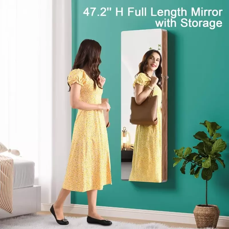 LED 거울 보석 캐비닛, 전체 길이 거울이 달린 벽 장착 보석 정리함, 문짝 걸이식 보석 갑옷, 47.2 인치