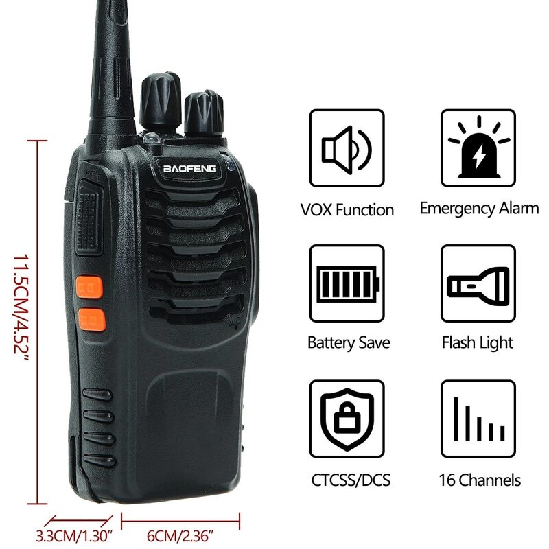 2 uds. Baofeng BF-888S largo alcance walkie talkie UHF 400-470MHz jamón bidireccional radio transceptor para camping de hotel
