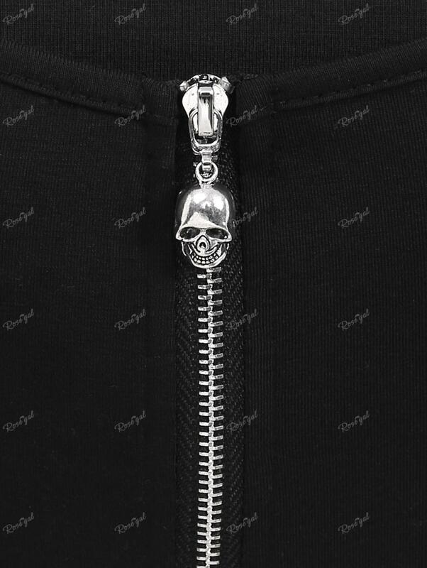 ROSEGAL Plus-Size gotycka PU koronkowe do góry kamizelka z suwakiem czaszki krótkie bluzki czarne wycięte w szpic solidne koszulka na ramiączkach czołgi wysoka rozciągliwość