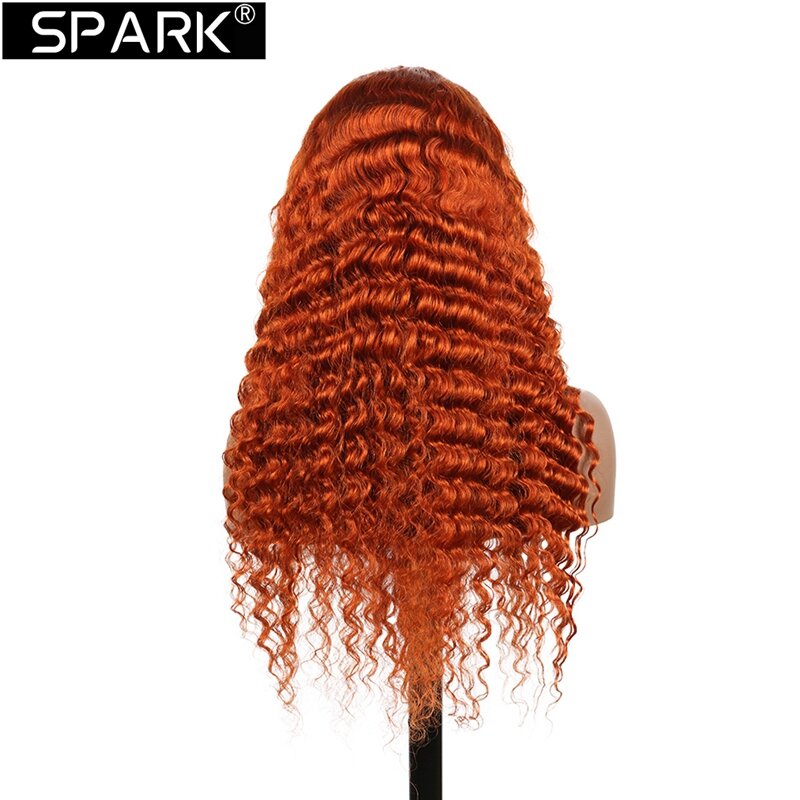 SPARK 180% Density #350 Ginger Orange Deep Wave Wig Brazilian 100% Human Hair 13x4 Lace Front Wig Curly Wig HD Lace Remy Hair