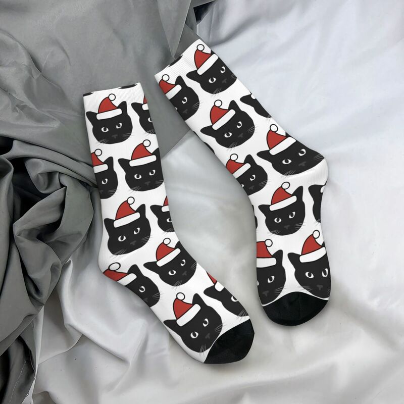 Рождественские носки с черной кошкой, высококачественные чулки в стиле Харадзюку, всесезонные Длинные мужские и женские носки для подарка на день рождения
