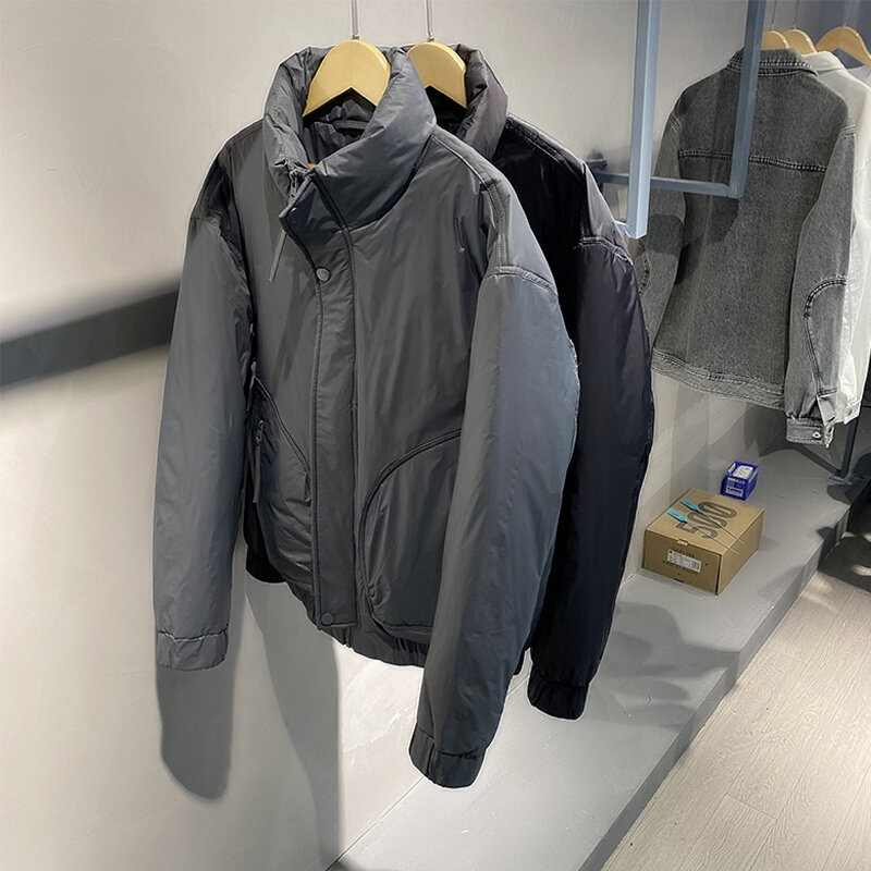 เสื้อโค้ทหนาให้ความอบอุ่นสำหรับผู้ชายเสื้อแจ็คเก็ตแจ็คเก็ตฤดูหนาว2023สีพื้นคอตั้งใหม่ Z42เสื้อคลุมแฟชั่น