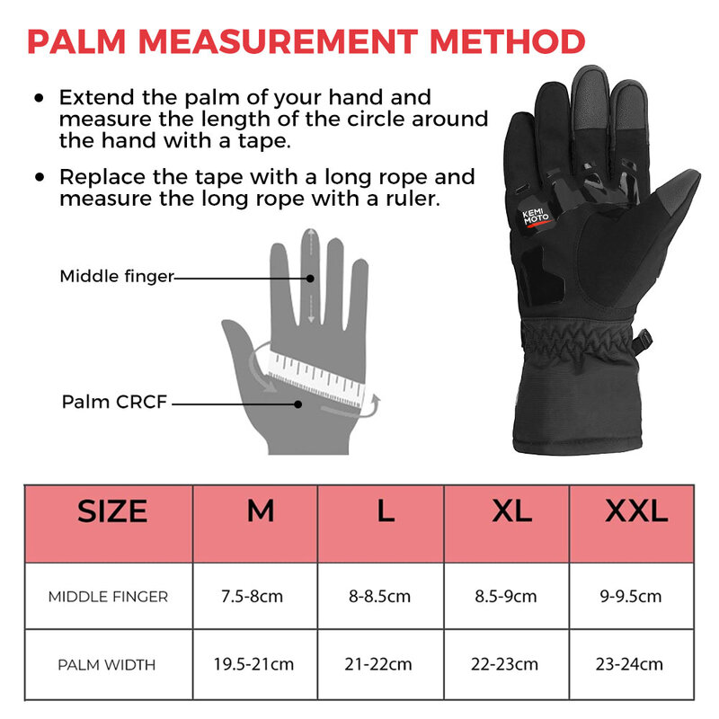 KEMiMOTO CE Motorcycle Gloves Winter Black Guantes Moto Invierno Warm Touch Screen Waterproof Windproof Gloves Protective