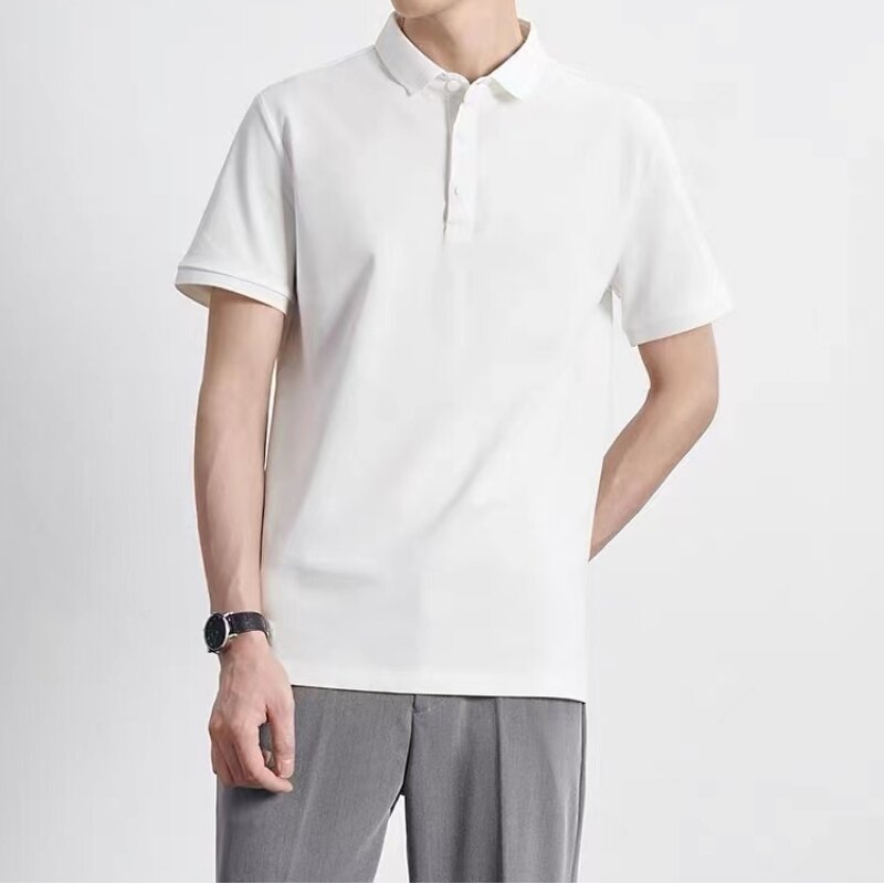 Camiseta sin seguimiento de seda de hielo para hombre, camisa de manga corta delgada con cuello en V, Camiseta deportiva corta de verano, TB018