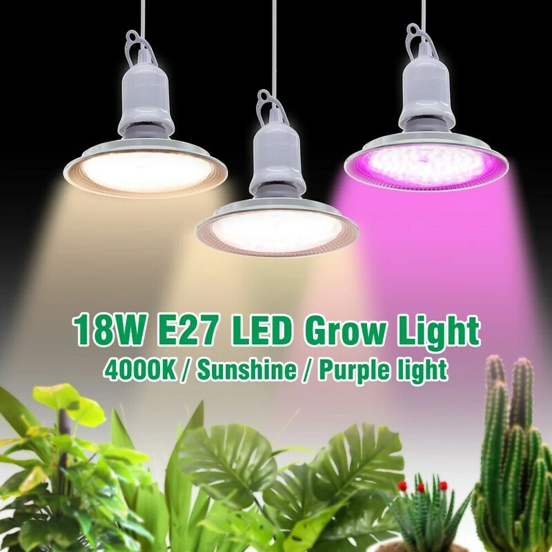 Luz LED de espectro completo para cultivo, Bombilla Phytolamp similar al Sol para plantas, flores, invernadero, tienda hidropónica, E27, 18W