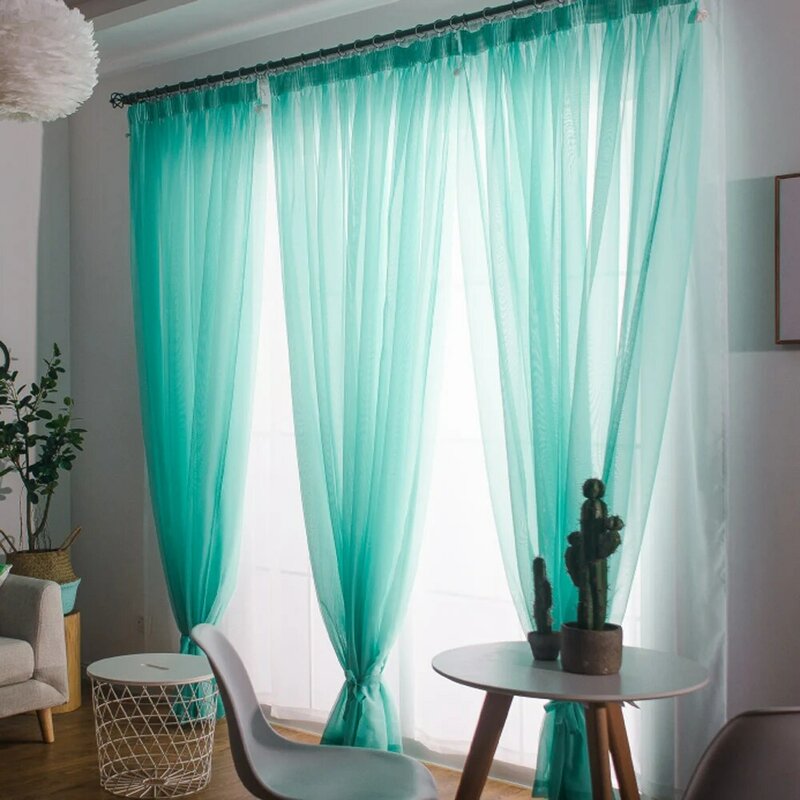 Cortinas de gasa transparentes para puerta francesa, Cortinas de tul multicolor para ventana, sala de estar, balcón, decoración, 100% poliéster