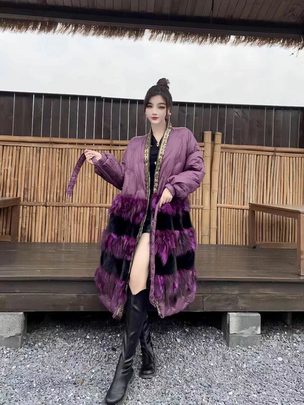 Zi Fairy True Fox Down Coat, Korean version Heavy Industry Embroidered Loose Fashion Slimming Waist Wrap, Women's New 2024