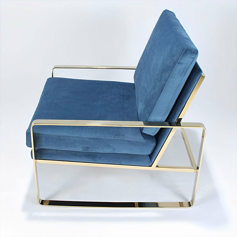 Modern Minimalist Single Sofa Light Luxury Stainless Steel Armrest Lounge Chair Living Room Fabric Leather Three-person Seat