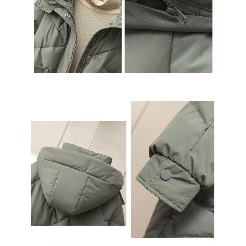 Casaco de algodão feminino de comprimento médio versão Parkas, jaqueta solta, outwear quente grosso, casaco com capuz, novo, inverno, 2023