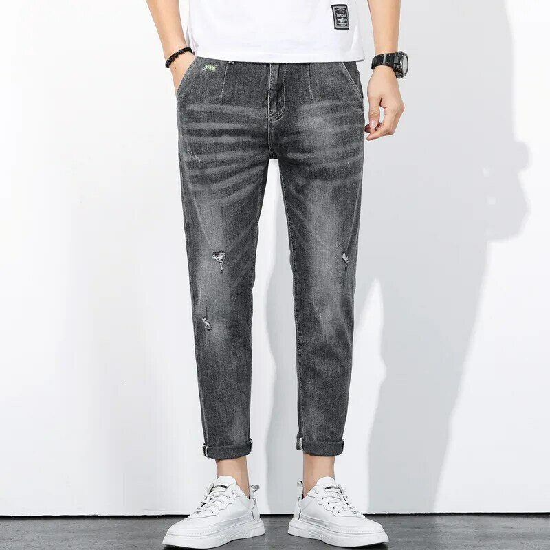 Новинка 2022, высококачественные мужские повседневные длинные брюки из хлопка, Мужская джинсовая одежда на осень и зиму