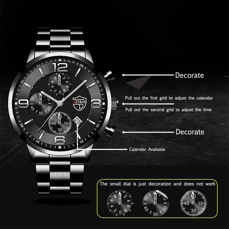 Luxury Mens Sports Casual Watches For Men Fashion Stainless Steel Calendar Quartz WristWatch Man Date Leather Luminous Clock