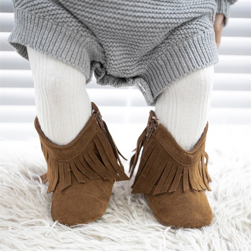 Chaussures zippées à pampilles à semelle souple pour bébés filles, bottes pour tout-petits, chaussures de premier marcheur non ald, mode automne et hiver