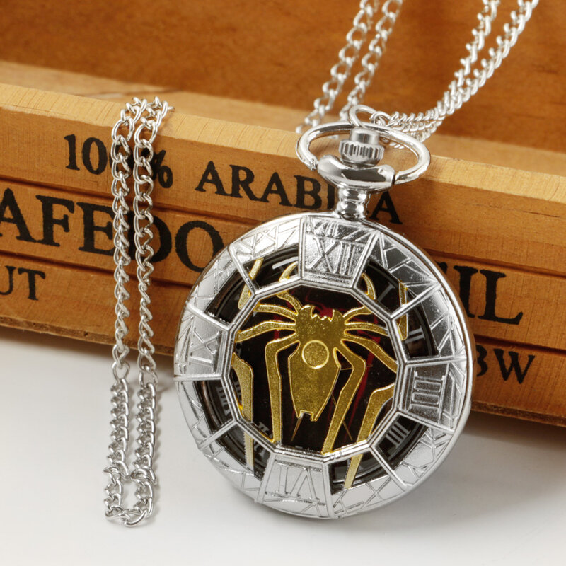 Kalung jam tangan saku desain berongga pola laba-laba emas kreatif hadiah Vintage pria dan anak-anak reloj de bolsillo