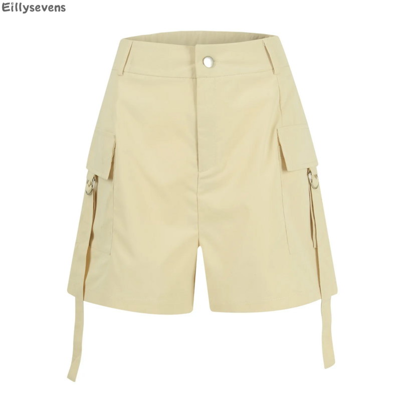 Damskie spodnie Cargo Modne spodenki w jednolitym kolorze Casual Straight Tube Luźne modne spodnie robocze z kieszeniami z kieszenią traf