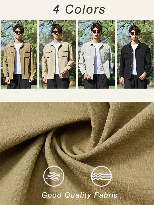 2024 Spring New 6 Pockets Men's Jacket Outdoor Quick Dry UPF50+ Sun Protection Coat Shirts Collar Casual Jacket Plus Size 8XL