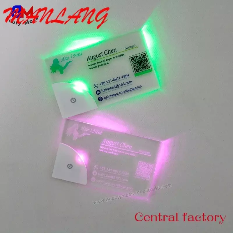 Tarjeta de visita de luz led grabada con láser personalizada, diseño de luz personalizado, tarjetas personalizadas de luminiscencia acrílica
