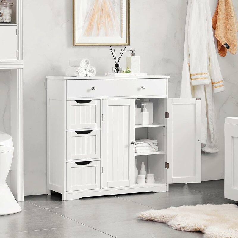 Bathroom Free-Standing Floor Cabinet, Practical Storage Cabinet with 4 Drawers and 2 Doors, for Kitchen, Enryway, Living Room
