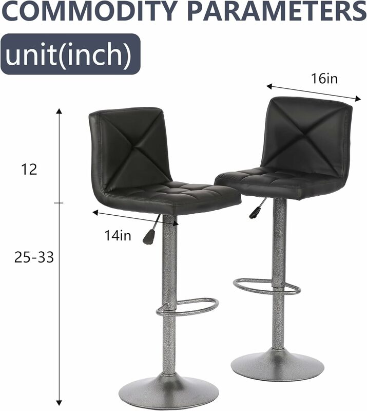 مقعد بار دوار بارتفاع قابل للتعديل ، جلد صناعي ، كرسي هيدروليكي ، ارتفاع المنضدة ، حديث ، كراسي بارستول ، طقم من 2