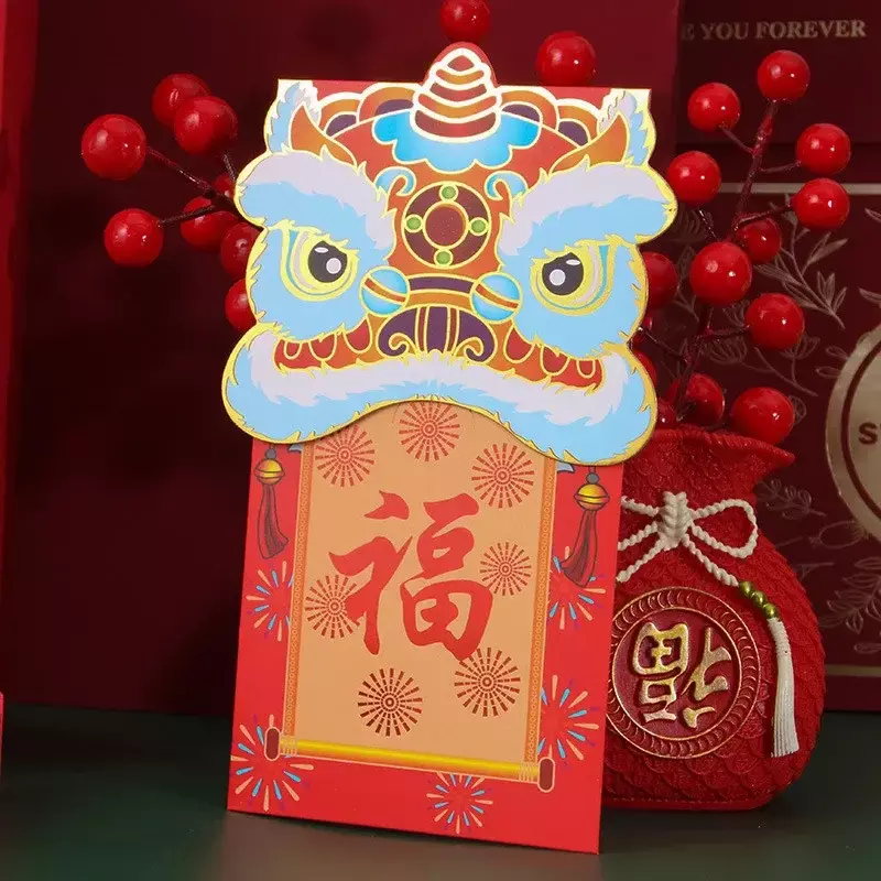Конверт красный на китайский новый год с драконом и лунным годом, 10 шт.