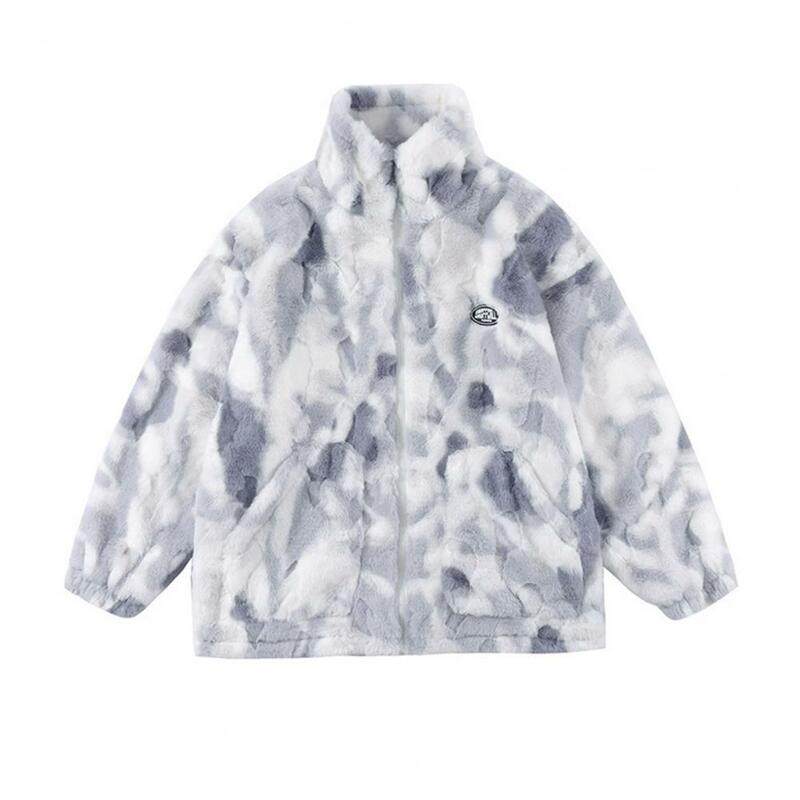 Winter Women Coat Faux Fur Fleece Tie Dye Long Sleeves Stand Collar jacket Korean Fashion autumn clothes