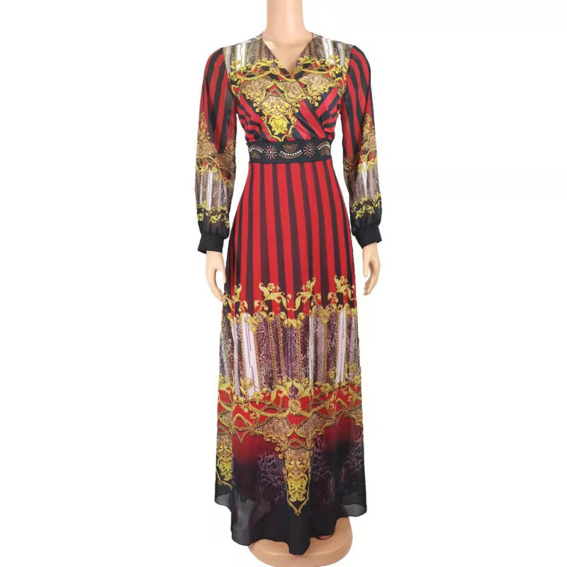 2023 neues afrikanisches großes Damen lang ärmel iges digital bedrucktes Kleid ml101q32