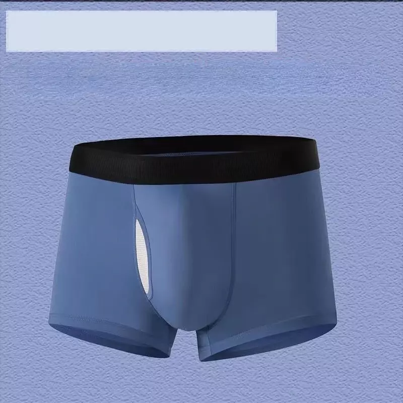 Man Sexy Underwear Bulge Penis Pouch Boxers Front Open Hole Interior Health Care Foreskin Glan Exposed Friction Sheath Trunks