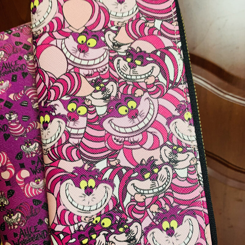Disney Cheshire cat W44420 slip Anime portafoglio Cartoon Zipper Coin Bag borse Casual Card Storage Handbag Gift