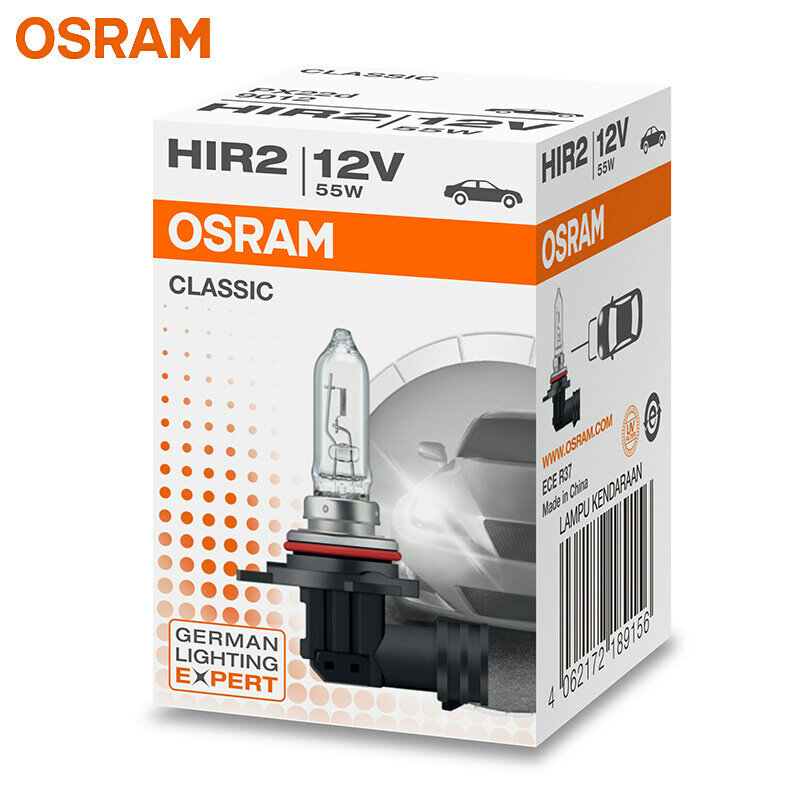OSRAM 9012 HIR2 클래식 할로겐 헤드라이트, 오리지널 자동차 전구, 3200K 라이트, 자동 램프, 표준 Hi/lo 빔 ECE (1 개), 12V, 55W PX22d