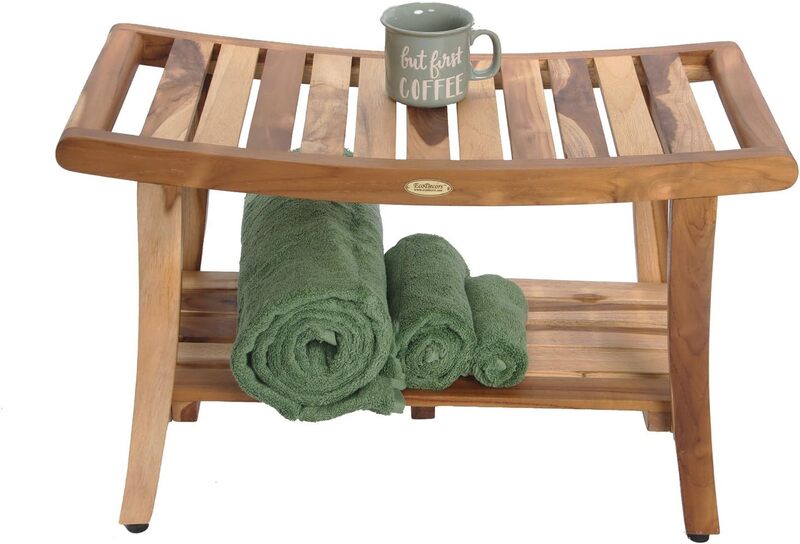 EcoDecors-Banco de ducha de madera de teca, taburete, asiento, 30 pulgadas