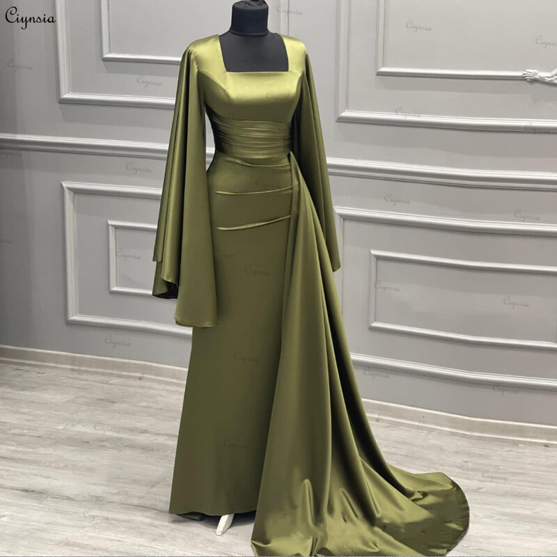 Ciynsia abendkleider ชุดทางการมุสลิมสีเขียวชุดนางเงือกอิสลาม Dubai Kaftan Arabic Sleeve ชุดออกงานกลางคืนยาวสไตล์อาหรับ