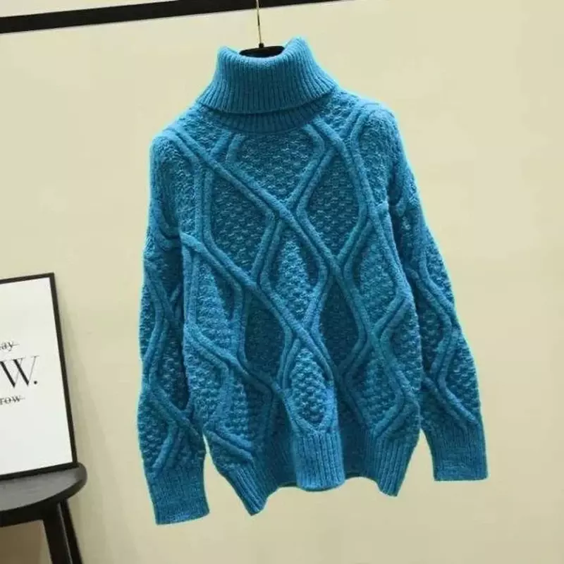 Na szyję sweter pluszowy jesienno-zimowy zagęszczony damski luźny 2024 nowy koreański ciepły sweter z dzianiny z dzianiny