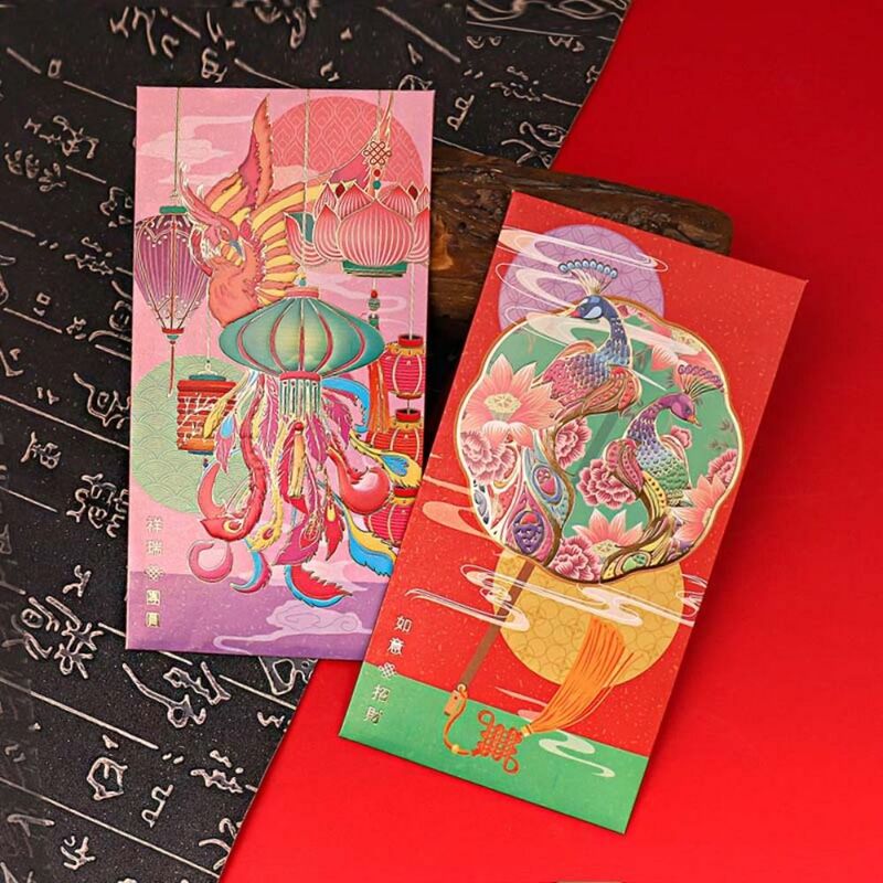 Sobre rojo del Año del Dragón, decoraciones del Año Nuevo Chino, suministros del Festival de Primavera, dinero, Grulla bronceadora de bolsillo, 6 piezas por juego