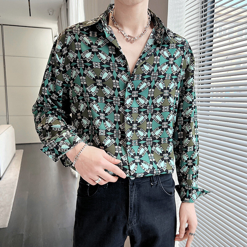 2023 jesienna nadrukowana moda luźno dopasowane koszula dla mężczyzn wysokiej jakości z długim rękawem koszule na co dzień bluzka na imprezę towarzyskie Streetwear