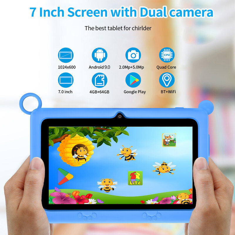 Tablette K2 pour enfants, 7 pouces, Android, Façades Core, 4 Go de RAM, 64 Go, Dean Google Learning Tari, WiFi, 4000mAh, Nouveau, 2024