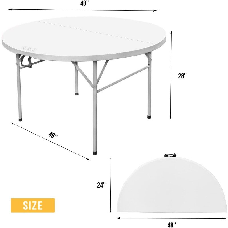 Byliable 원형 접이식 테이블, 이중 접이식 흰색 플라스틱, 원형 카드 테이블, 야외 파티 연회 테이블, 결혼식 이벤트, 48 인치